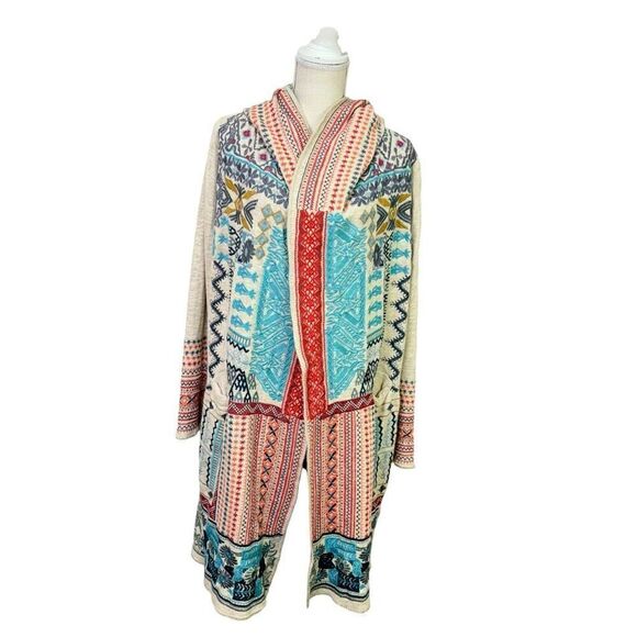 BIYA Johnny Was Floral Embroidered Open Front Hooded Cardigan Multicolor Medium - Picture 4 of 13